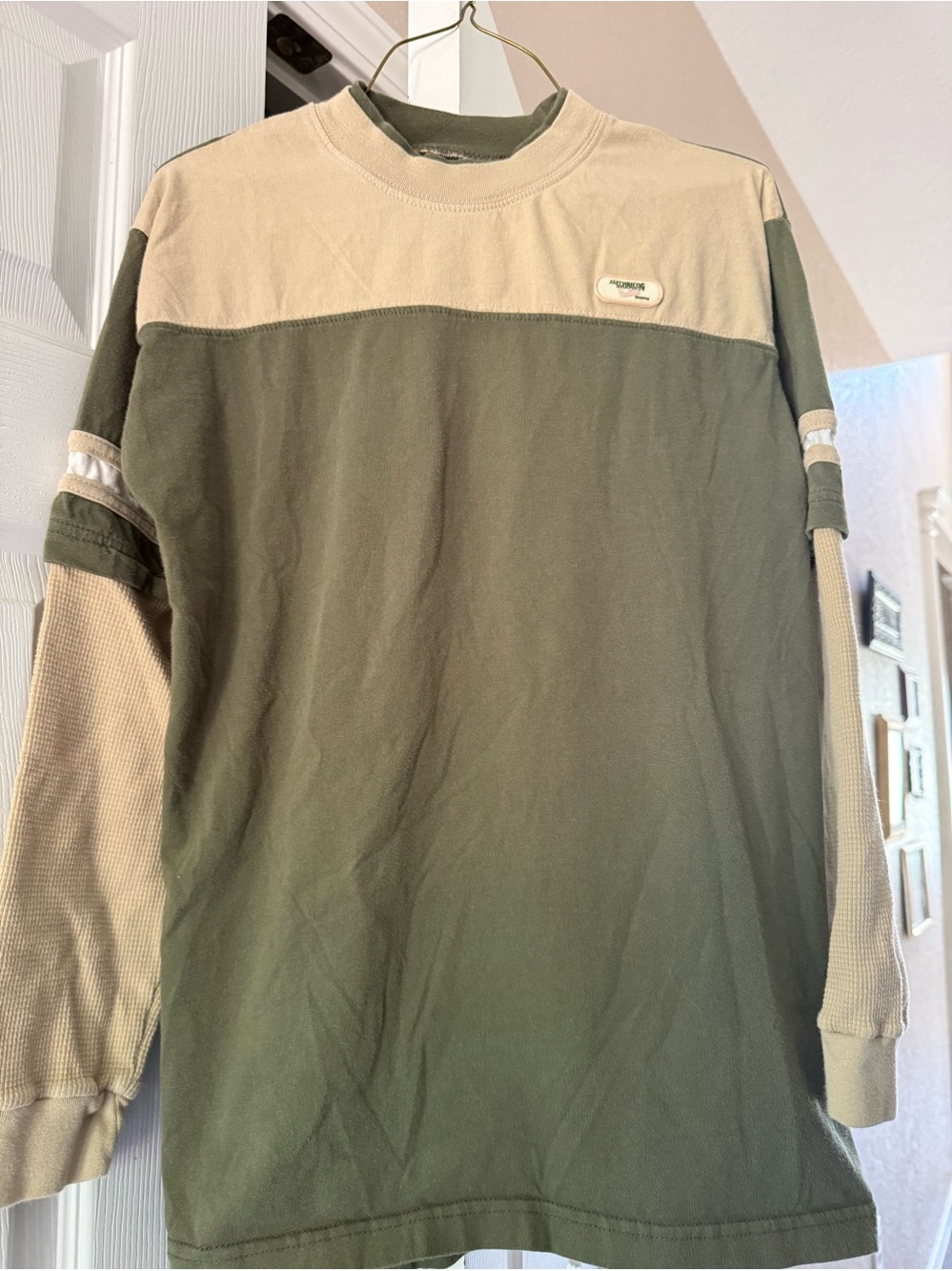 Men's Two-Tone Olive & Cream Long-Sleeve Shirt